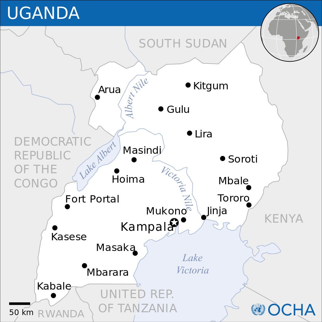Uganda, officially the Republic of Uganda Map