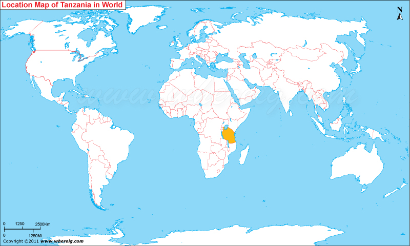 The given Tanzania location map shows that Tanzania is located in the central-east part of Africa continent