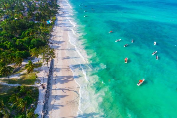 Aerial. Paje village, Zanzibar, Tanzania. Paje Beach